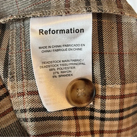 Reformation womens brown Franklin Tartan Plaid wide leg pants trousers size 0 - Picture 10 of 10